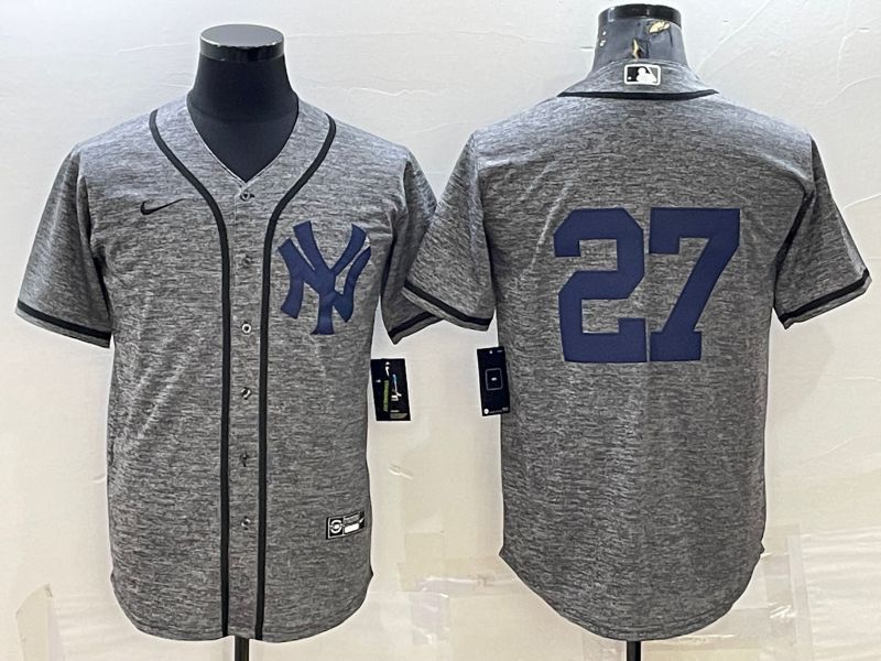 Men New York Yankees 27 No Name Grey hemp ash Nike 2022 MLB Jersey